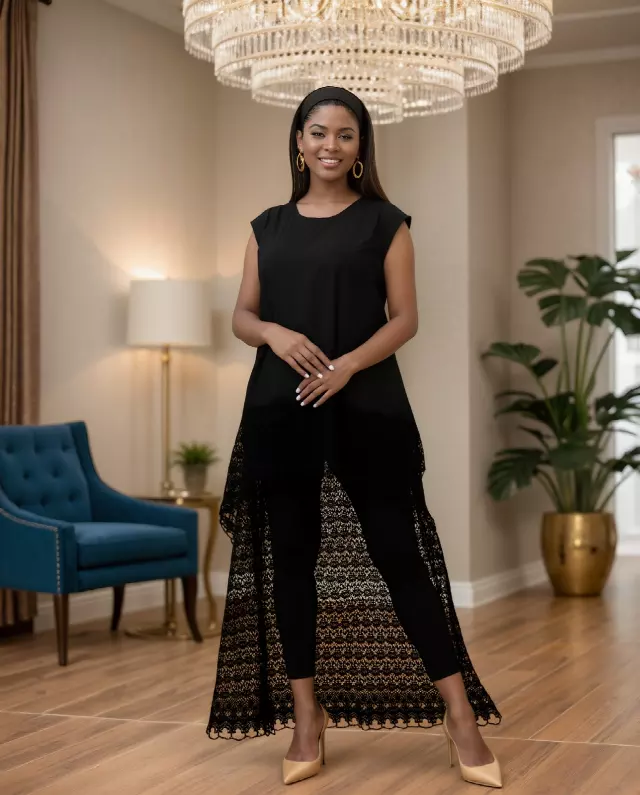 7896 - Beautiful high-low Solid Crochet Tunic - $20.00 Each (3 pcs per pack) — Black