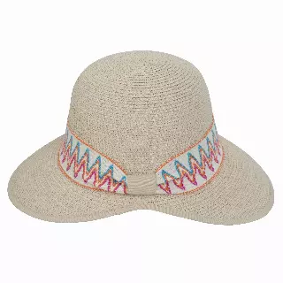 Magid Printed Ribbon & Frayed Brim Straw Garden Hat — NATURAL