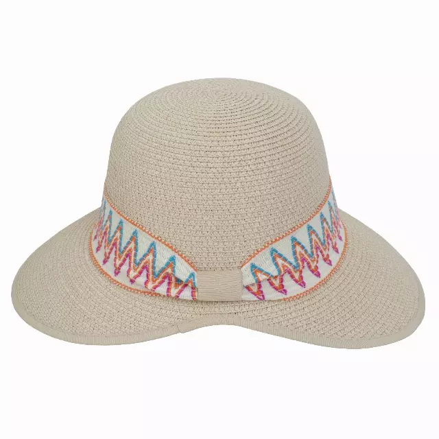 Magid Printed Ribbon & Frayed Brim Straw Garden Hat — NATURAL