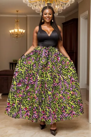 7001SK - 8 Panel African Print Skirt - Authentic African Wax (3-PCS PRE-PACK) - $25 Each — One Size / Print-592 / 3-Pcs Per Pack