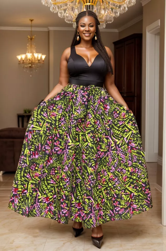 7001SK - 8 Panel African Print Skirt - Authentic African Wax (3-PCS PRE-PACK) - $25 Each — One Size / Print-592 / 3-Pcs Per Pack