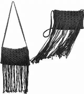 Magid Natural Cotton Macrame Fringe Crossbody — 001-BLACK