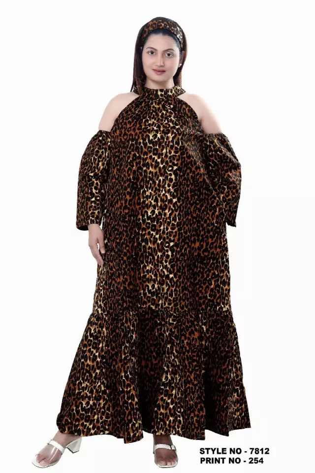 7812- Cold-Shoulder Authentic African Long Dress (3 PCS PRE-PACK) - $20.00 EACH — One Size (4 - 24) / Print-254