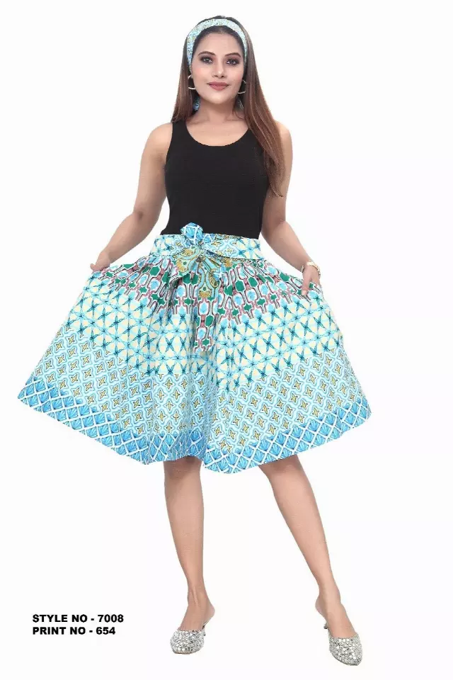 7008SK - NEW PRINTS ALERT - Elastic Short African Print Skirt - 24" - (3/pk) - Free Size - $15.00 Each — Free Size / Print-654