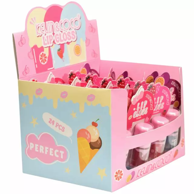 Kevin & Coco Ice Cream Flavours Lip Gloss - Wholesale Display 24 Units (KC1222)