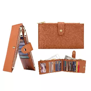 RFID Blocking Multi Card Zipper Card Holder Purse Wallet for Men and Women — Brown