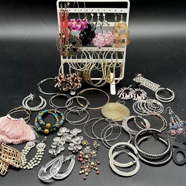 Vintage to Modern Mixed Costume Jewelry Earrings Lot Hoops Rhinestones Tassels