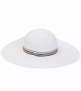 Max Studio Straw Stripe Crown Floppy Sun Hat — WHITE