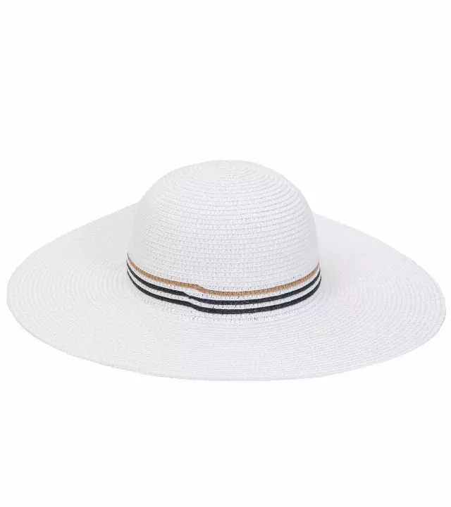 Max Studio Straw Stripe Crown Floppy Sun Hat — WHITE