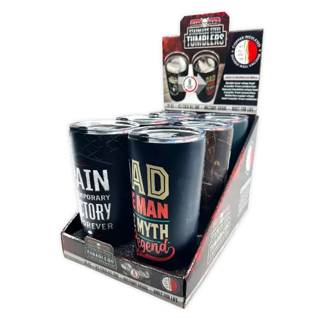 Stainless Steel 20oz Insulated Printed Tumblers - 6 Pieces Per Retail Ready Display 25836