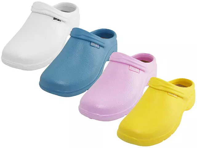 S2390L - Women's "Sport" Close Toe Rubber Nurses Clogs — Assorted - White, Lt. Blue, Pink & Yellow (S2390L-A2) / 8-11 Assorted