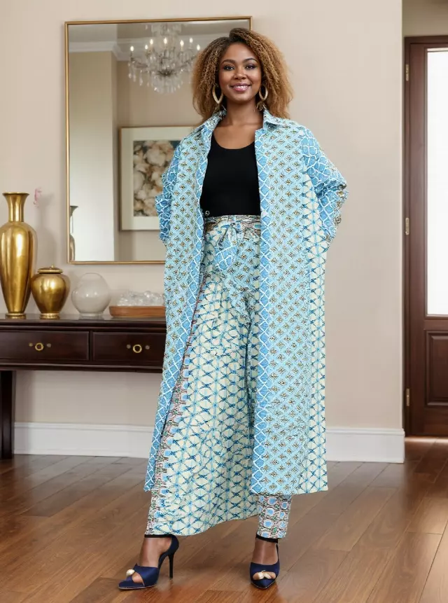 7901 - Authentic African Print 2pc Duster + Pant Set - $25.00 Each (3 pcs per pack) — Free Size / Print-654