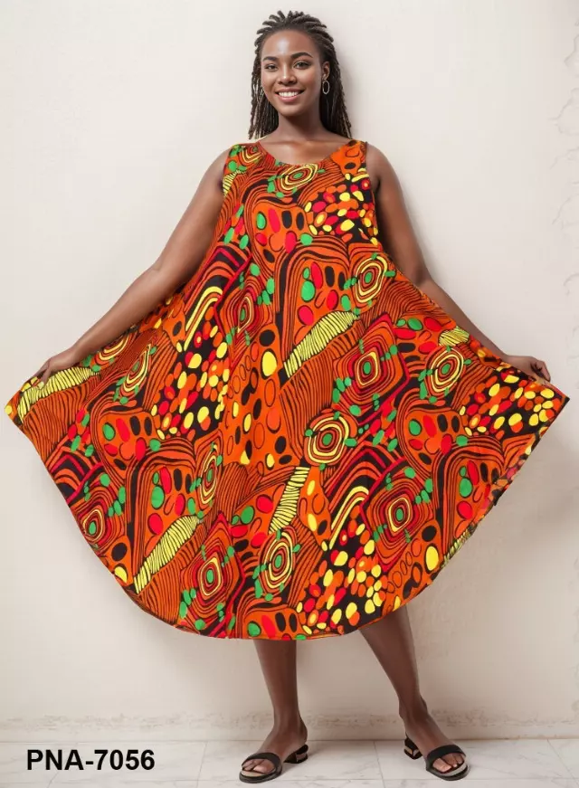PNA-7056 - Women's Sleeveless Face Print Umbrella Dress With Scarf - (6-PCS PRE-PACK) ($8 Each)