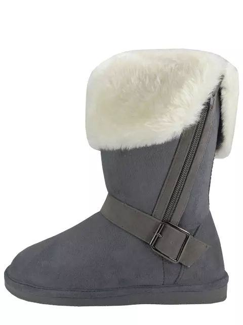 S5520L - Women's Micro Suede Fold Over Faux Fur Lined Boots — Gray (S5520L-G) / 6-11 Assorted