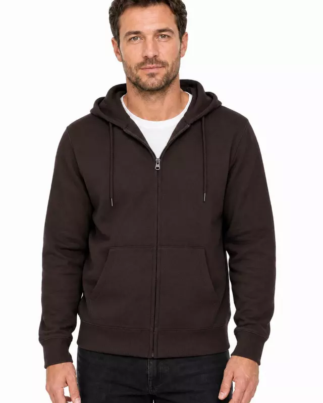 Men's Lightweight Zip Up Fleece Hoodie #02 — Brown / S-M-L-XL