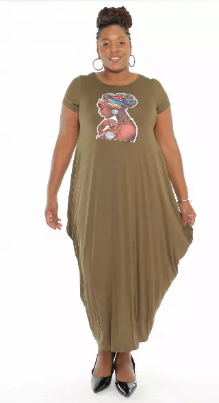 CHH-20034 - Short Sleeves Women's Maxi Balloon Dress With Face Motif - One Size (6-PCS PRE-PACK- 6 Assorted Colors) ($20.00 Each)