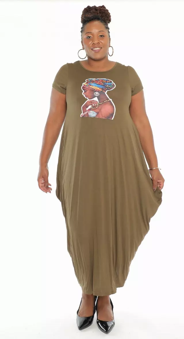 CHH-20034 - Short Sleeves Women's Maxi Balloon Dress With Face Motif - One Size (6-PCS PRE-PACK- 6 Assorted Colors) ($20.00 Each)