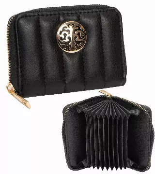 Rebecca & Rifka Smooth Tubular Quilt Medallion Zip Accordion Wallet — BK/GD
