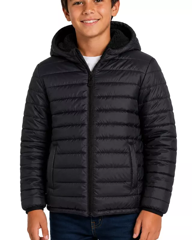 Boys' Reversible Jacket With Sherpa Lining #26 — Black / 8-10-12-14-16