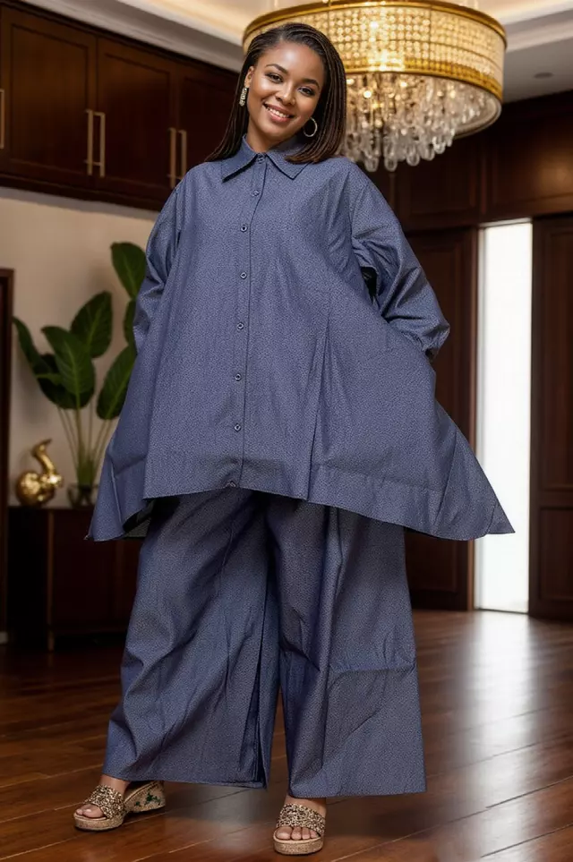 7870 Denim Authentic African Print 2pc Pant Set - $25 Each (3 pcs per pack)