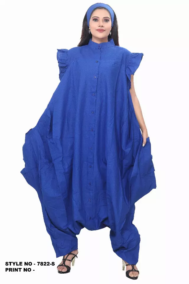 7822- Button Down Collared Short Sleeves & Side Pockets Jumpsuit (3 PCS PRE-PACK) - $25.00 Each (Copy) — One Size (4 - 26) / Blue