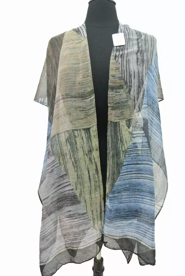 QC212 Multi Pattern Spring Kimono — Blue