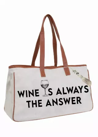 Magid Canvas Wine Tote "WINE IS ALWAYS THE ANSWER"
