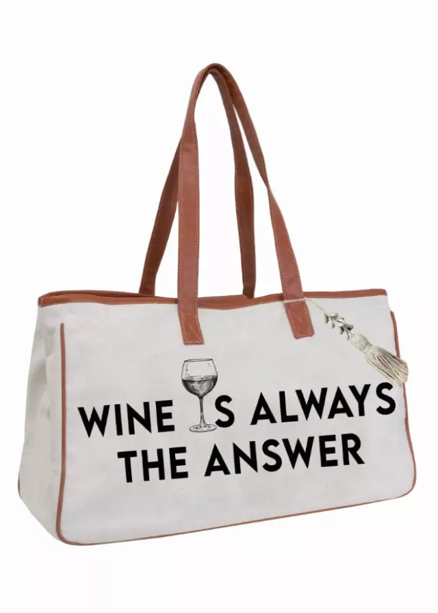 Magid Canvas Wine Tote "WINE IS ALWAYS THE ANSWER"