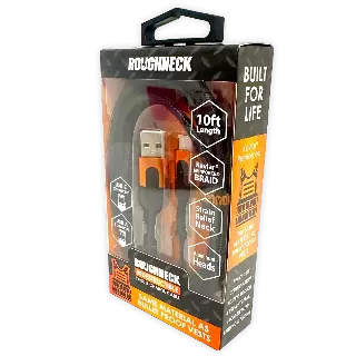 Charging Cable Roughneck USB to USB-C 10FT 2.4 Amp - 3 Pieces Per Pack 24569