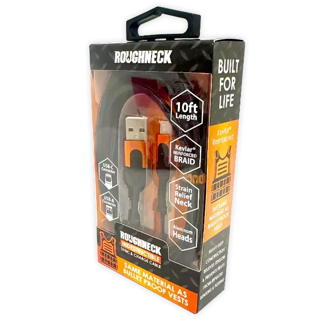 Charging Cable Roughneck USB to USB-C 10FT 2.4 Amp - 3 Pieces Per Pack 24569