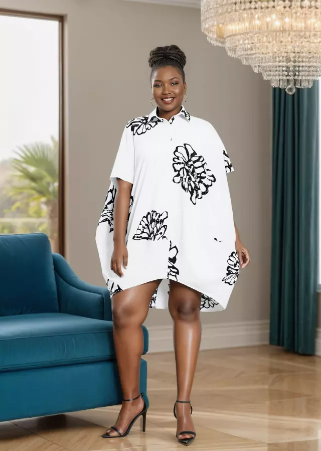 26016 -Women's Short Sleeves White/Black Midi Dress - $15.00 Each (3 pcs per pack)