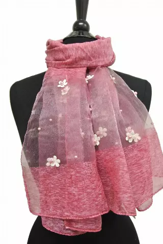 SH102 Sheer Spring Scarf with Pearl — Berry