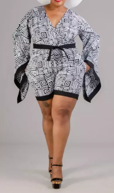 7596 - Ankara Print Romper Short (3 PCS PRE-PACK) - $18 Each — One Size (4 - 26) / Print-538