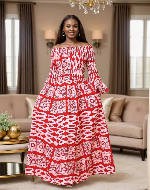 7556 -NEW PRINTS ALERT!!!! Off Shoulder Maxi Dress in Ankara Prints - $25.00 Each (3 pcs per pack) — Free Size / Print-679