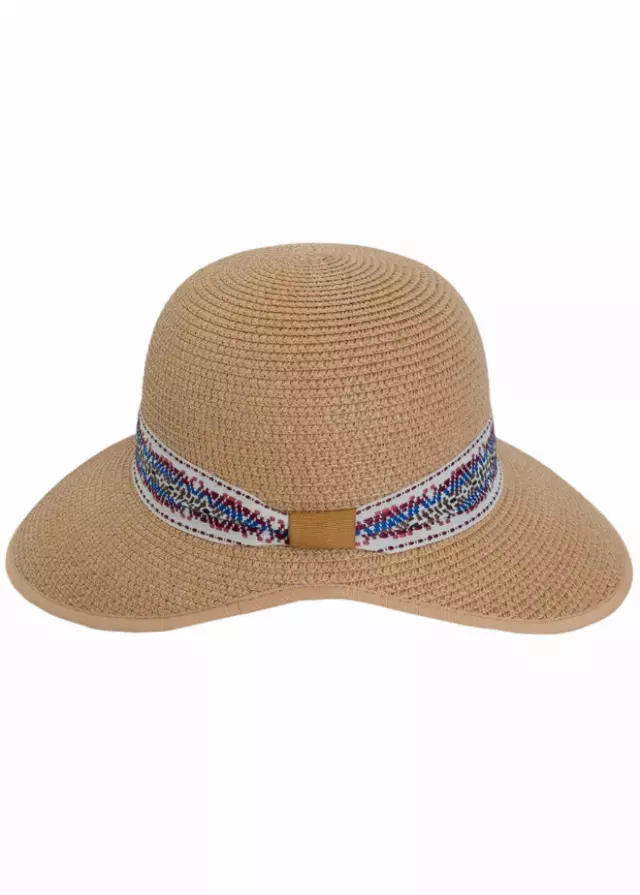 Adrienne Vittadini Straw Geometric Band Garden Hat — WHITE