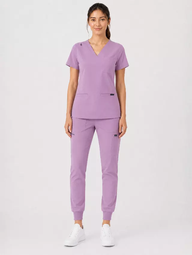 Kayla | V-neck Top and Multi-Pocket Jogger Set — Lavender Dusk / XS