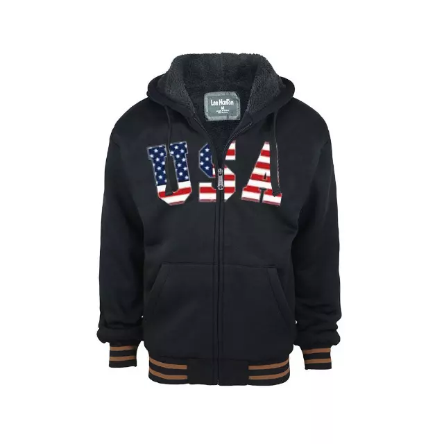 Men’s Sherpa Lined Full Zip Hoodie - USA - Style #MFJ127 - $12.90/Unit 12 PC — S-2XL (WHOLESALE) / Black