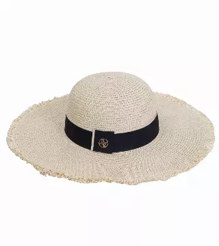 Adrienne Vittadini Frayed Brim Straw Floppy — NATURAL