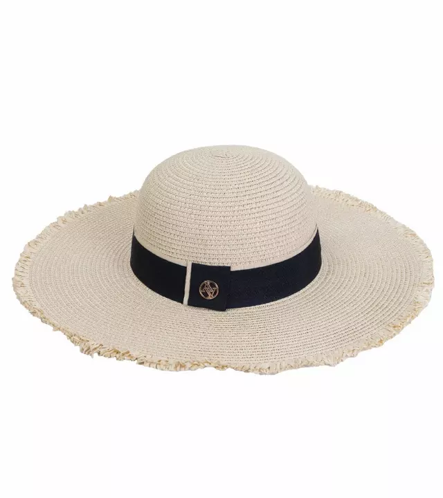 Adrienne Vittadini Frayed Brim Straw Floppy — NATURAL