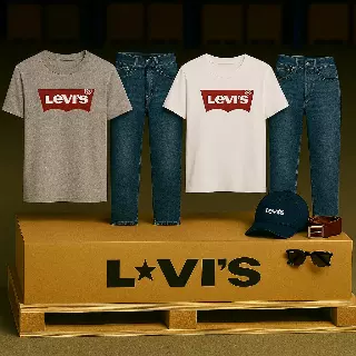 Winter apparel lot — denim jeans, tees and caps