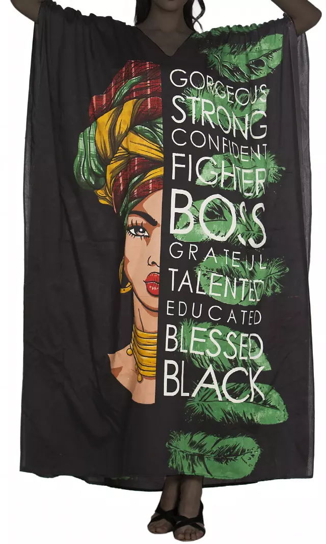 PNA-1378 Women's Verbiage Long Kaftan Dress - One Size (12-PCS PRE-PACK) - $7 Each