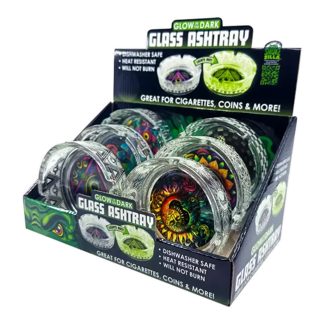 Glow in The Dark Glass Ashtray - 6 Pieces Per Retail Ready Display 25136