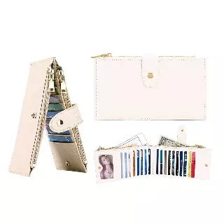 RFID Blocking Multi Card Zipper Card Holder Purse Wallet for Men and Women — Cream