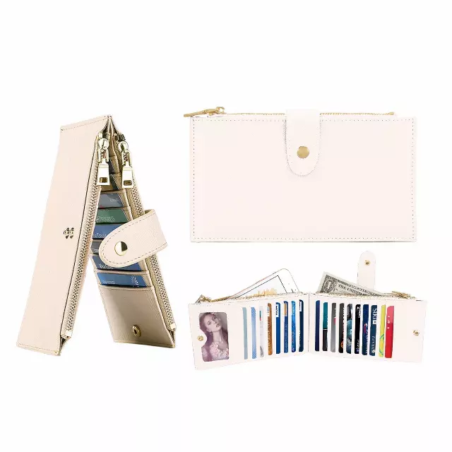 RFID Blocking Multi Card Zipper Card Holder Purse Wallet for Men and Women — Cream