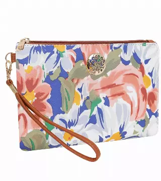 Rebecca & Rifka Floral Print Medallion Zip Wristlet