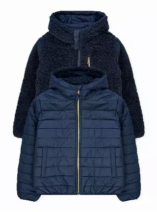 Girls' Reversible Jacket With Sherpa Lining #97 — Navy / 7-8-10-12-14