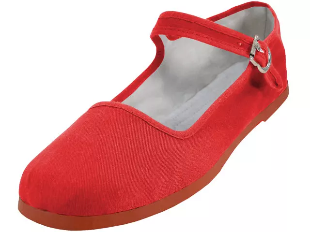 T2-114L - Women's "Easy USA" Cotton Upper Classic Mary Jane Shoes — Red (T2-114L-R) / 36