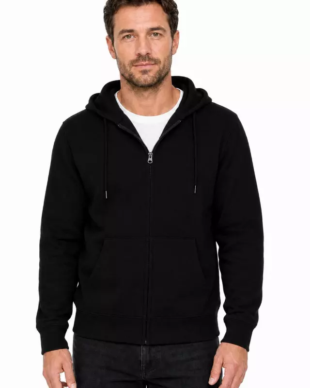 Men's Lightweight Zip Up Fleece Hoodie #02 — Black / S-M-L-XL