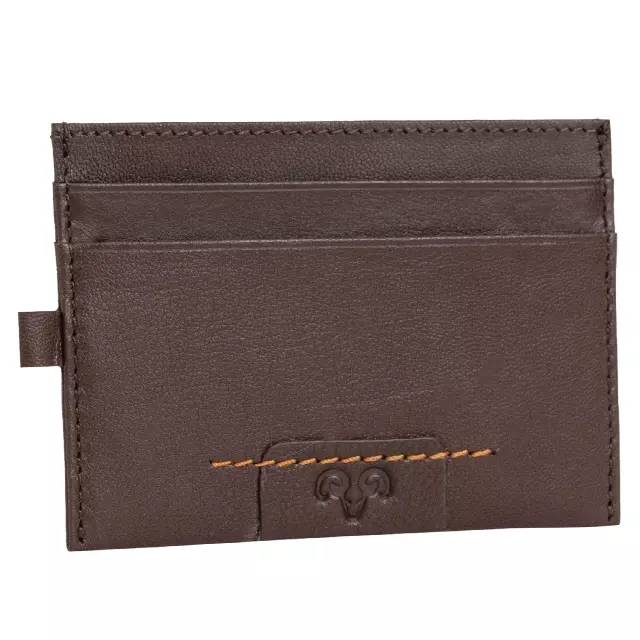 Jack Abrahams Goat Nappa Leather Card Case Minimalist Wallet Black — BROWN-168