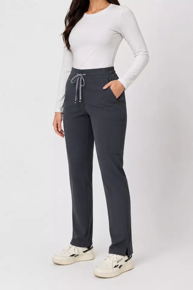 Ariana | High-Waisted Slim Straight Scrub Pants — Dark Storm / S